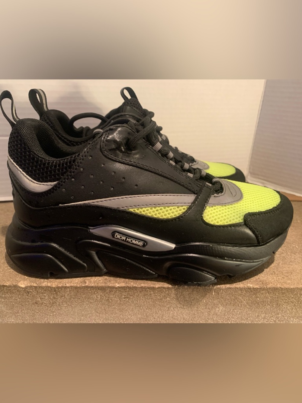 Dior Homme Black and Neon Yellow Athletic Sneakers